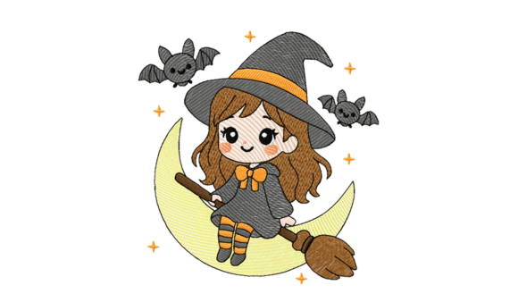 Cute Halloween Witch on Moon Embroidery Review