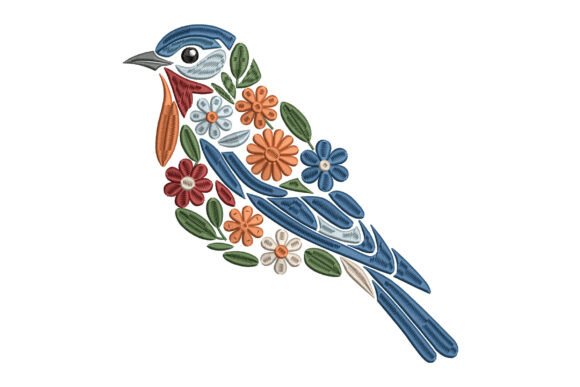 Floral Eastern Bluebird Embroidery