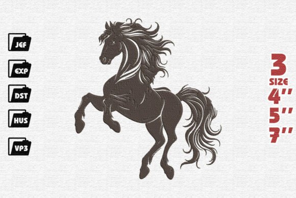 Majestic Rearing Horse with Flowing Mane Embroidery Design
