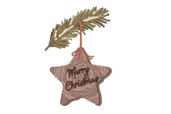 Rustic Wooden Star Christmas Ornament Embroidery Design
